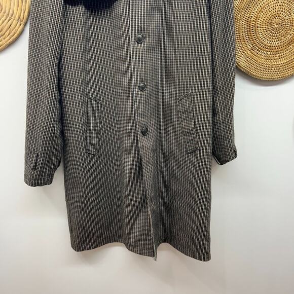 ASOS Brown Gray Black Collared Button Houndstooth Trench Coat Large TALL LONG - Picture 4 of 7